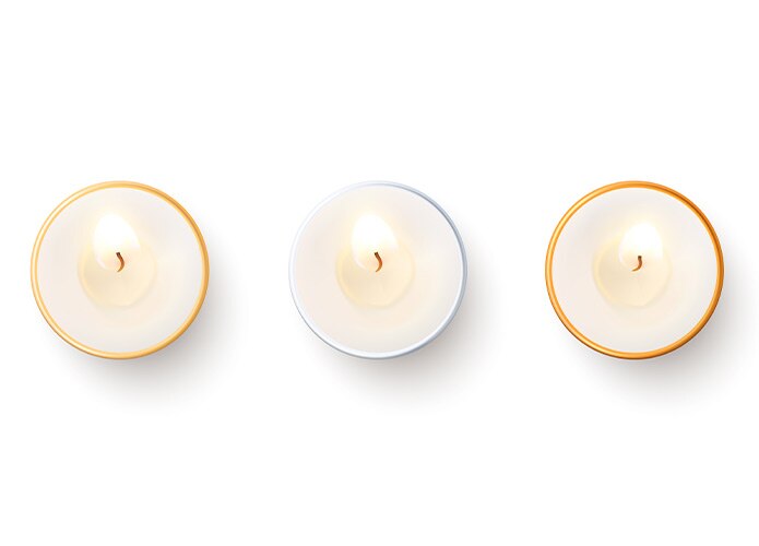 Top view of three tea candles