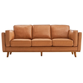 Valencia Artisan Modern Top Grain Leather Sofa With Wooden Base