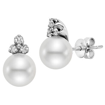 18KT White Gold 9-9.5mm Cultured Freshwater Pearl And 0.30ctw Diamond Earring