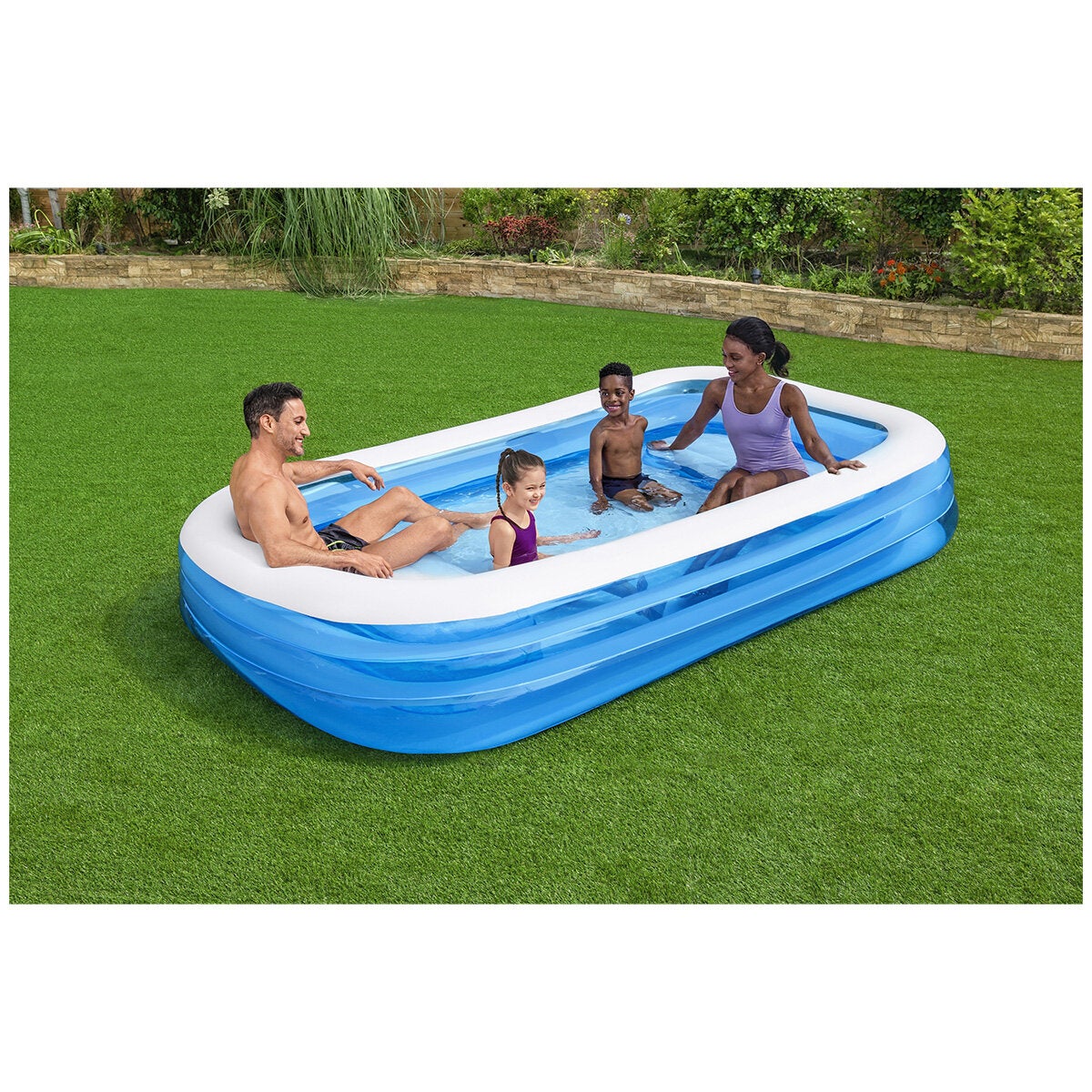 H2OGO! Blue Rectangular Inflatable Family Pool, 8'6" - For Kids Ages 6+, Quick Setup