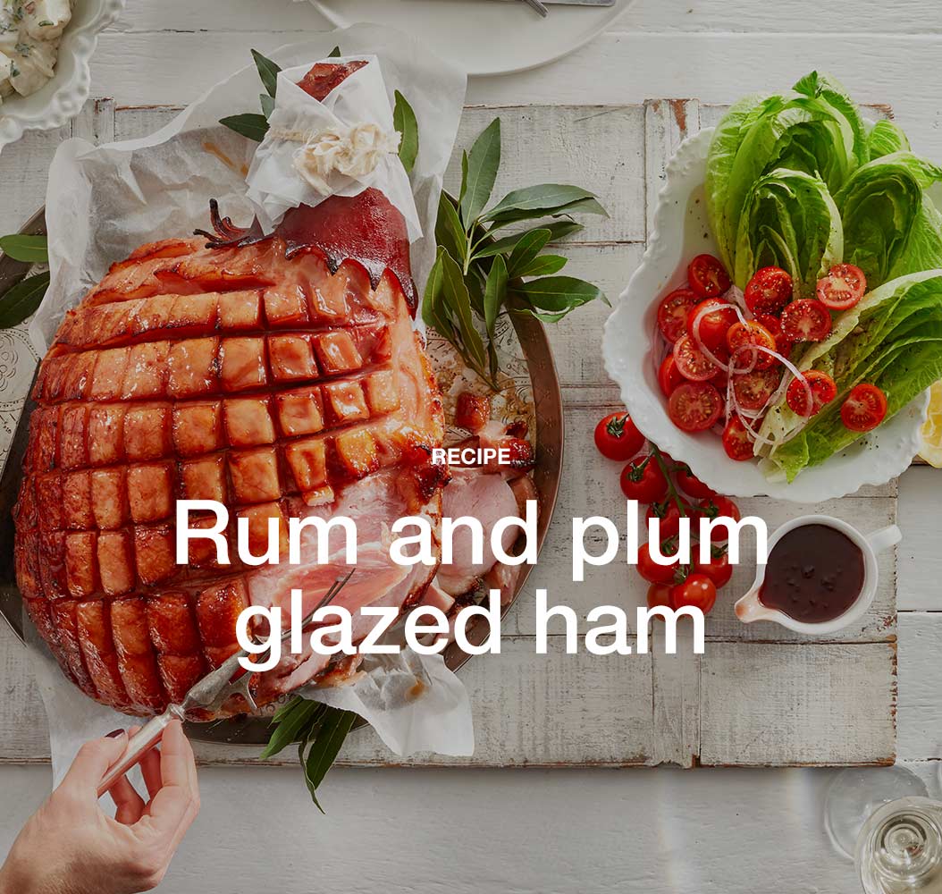 Rum and plum glazed ham
