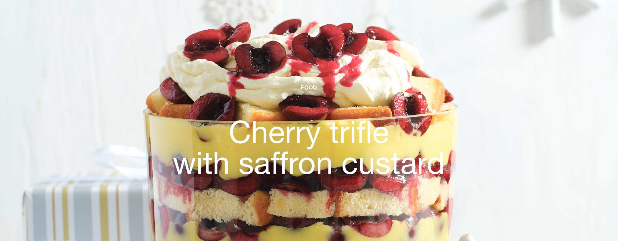 Cherry trifle with saffron custard