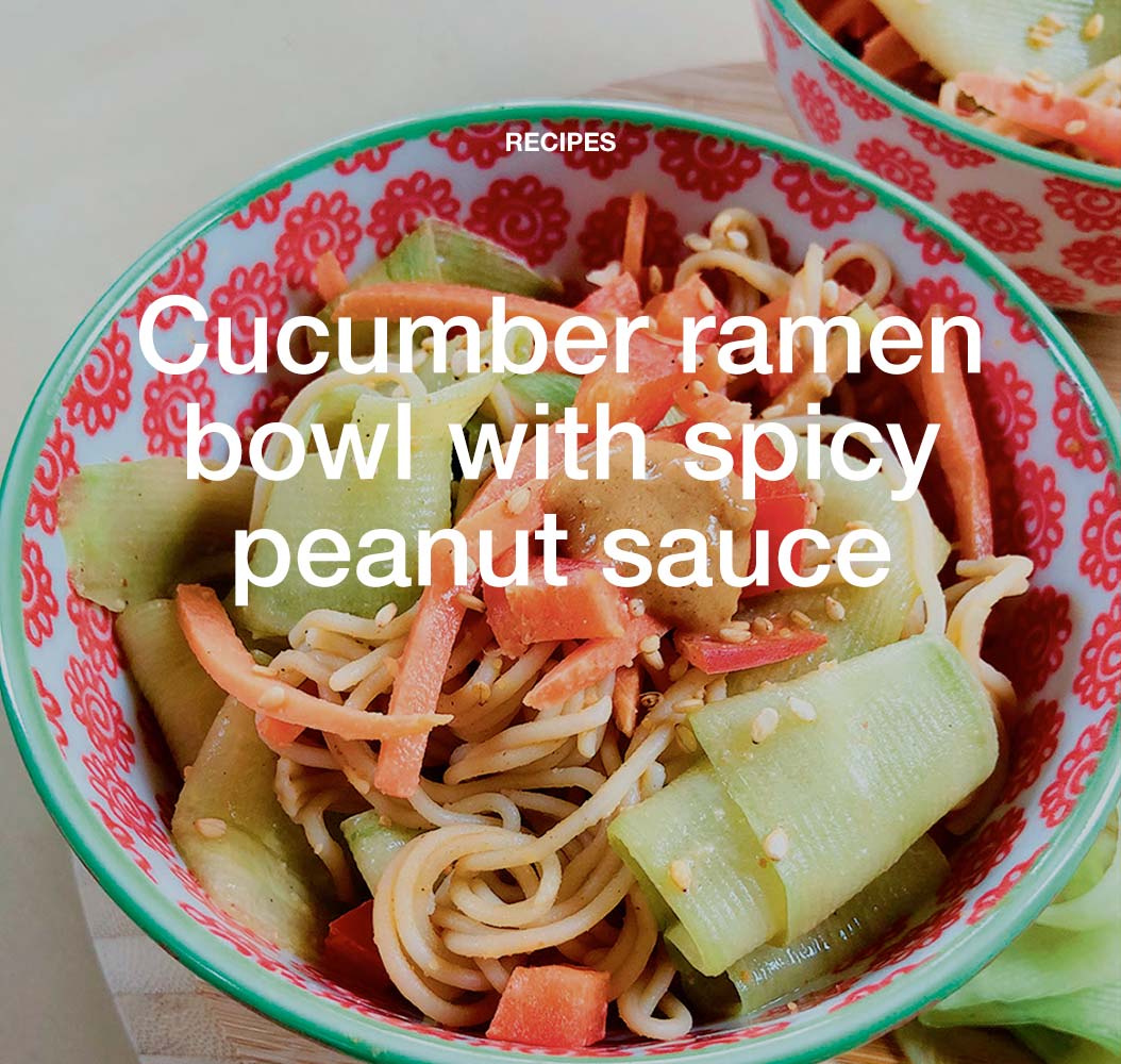 Cucumber ramen bowl with spicy peanut sauce