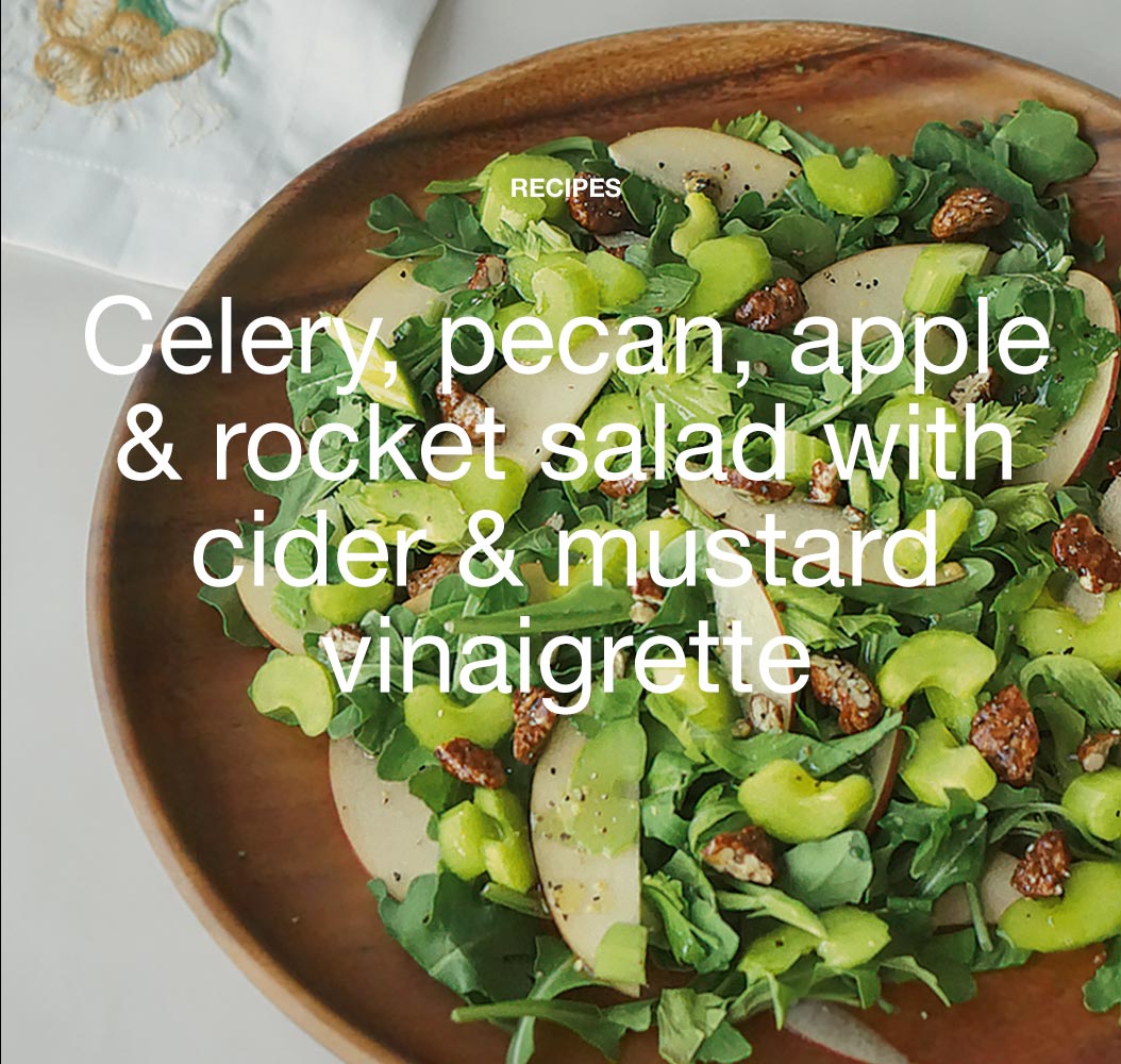 Celery, pecan, apple & rocket salad with cider & mustard vinaigrette