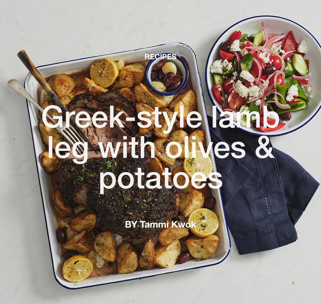 Greek-style lamb leg with olives & potatoes