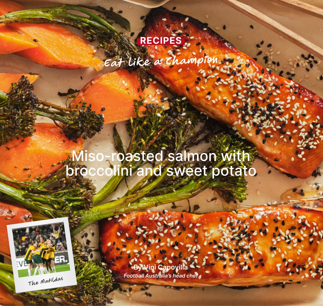 Miso-roasted salmon with broccolini and sweet potato