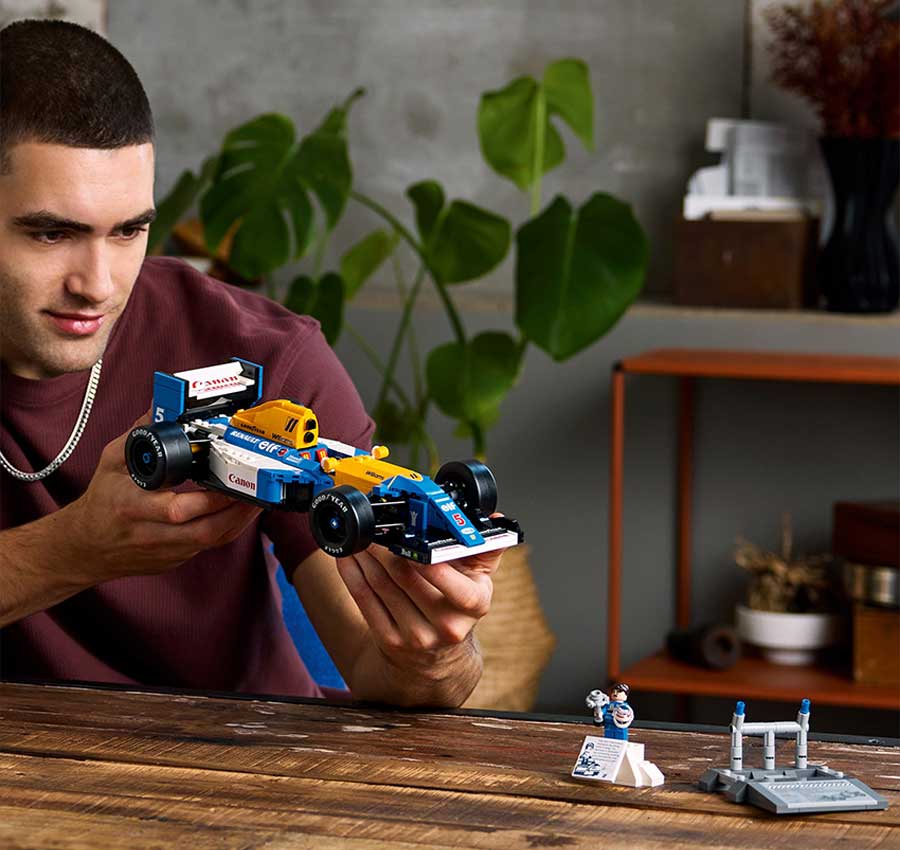 Collectible race car building set for adults