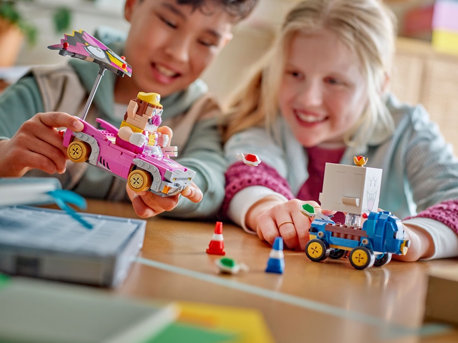 Brick built Mario Kart toy races 