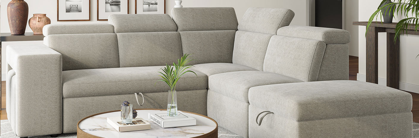 Valencia Bergen Fabric Sectional Lounge Right Chaise Beige