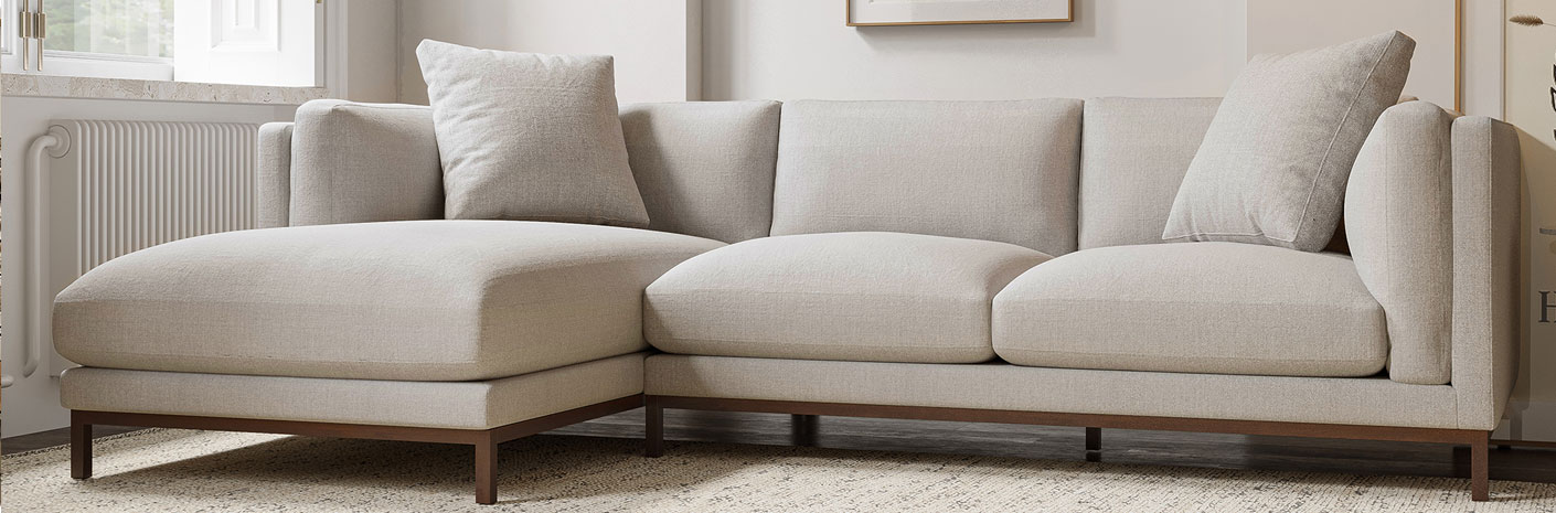 Valencia Bergen Fabric Sectional Lounge Right Chaise Beige