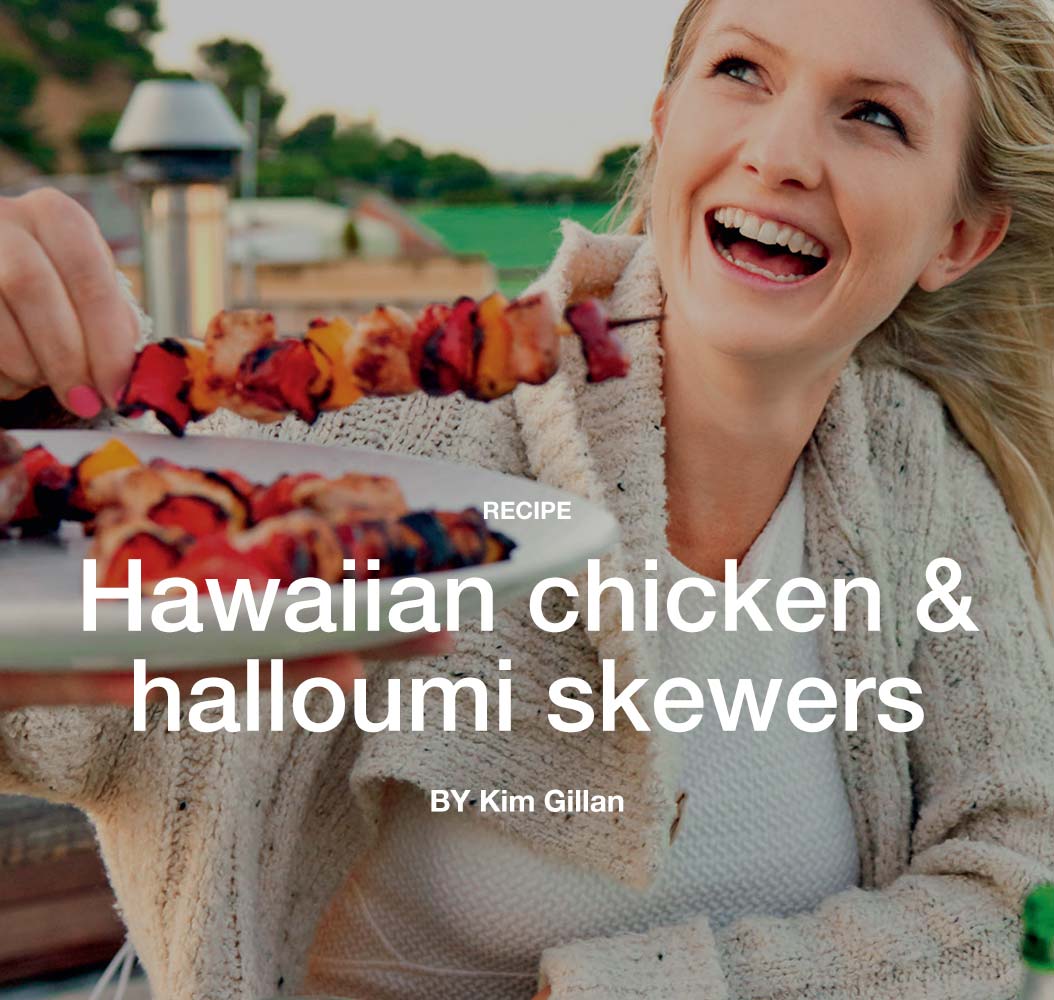 Hawaiian chicken and halloumi skewers