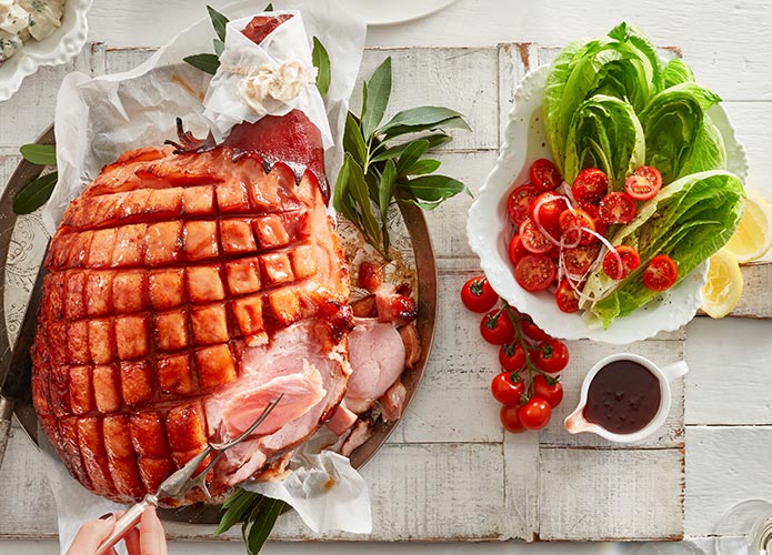 Rum and plum glazed ham