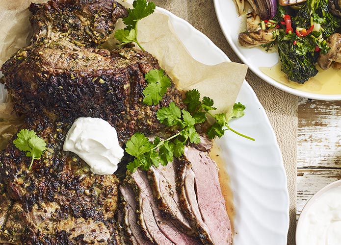 Spiced butterflied lamb with yoghurt tahini