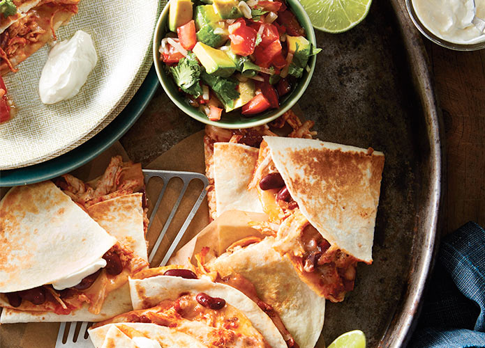 Quick quesadillas with avocado salsa