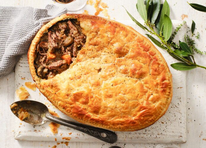 Oxtail and mushroom family pie