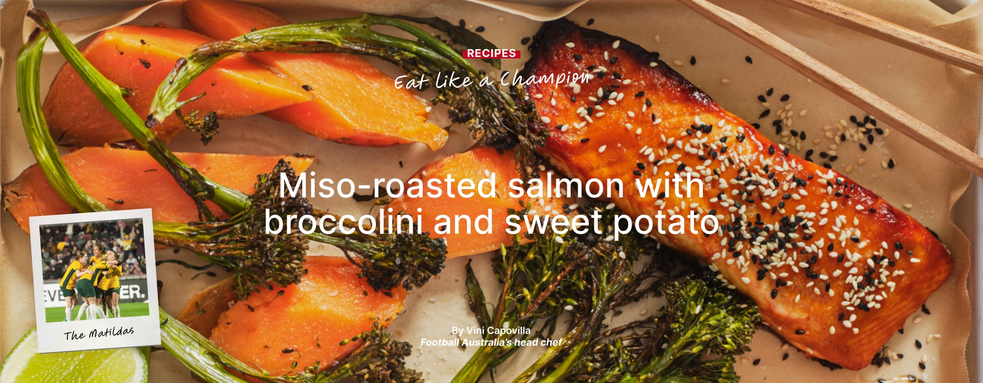 Miso-roasted salmon with broccolini and sweet potato