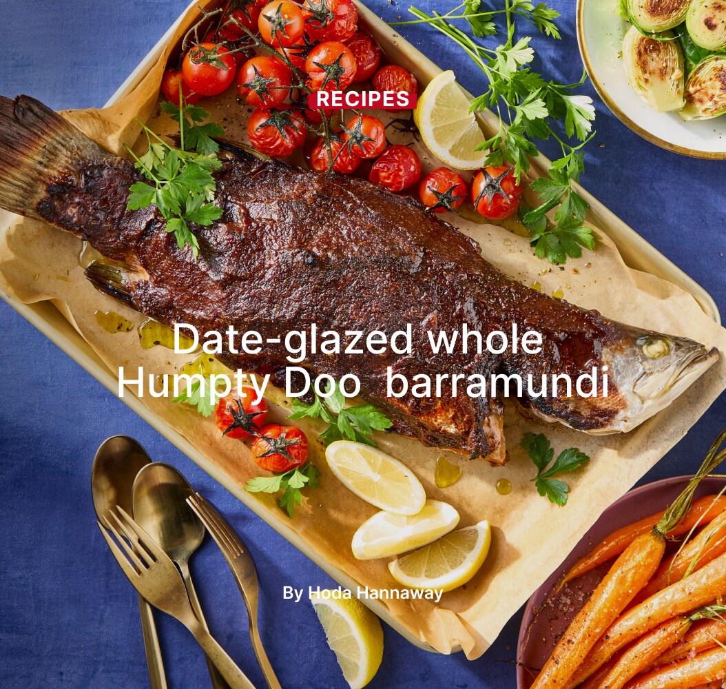 Date-glazed whole Humpty Doo barramundi
