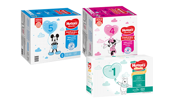 Huggies Nappies Ultra Dry Sizes 1-5