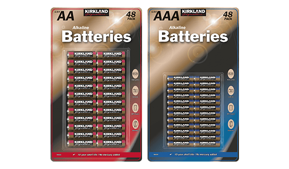 Kirkland Signature AAA Batteries or AA Batteries 48 pack