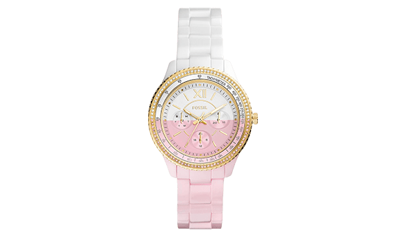 Fossil Stella Ceramic LDS Watch Pink and White 37mm