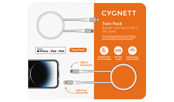 Cygnett USB-C 2M Lightning Cable 2 Pack CY4637COPCL