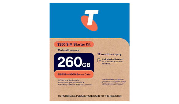 Telstra Prepaid $350 SIM with Bonus $35 Shop Card