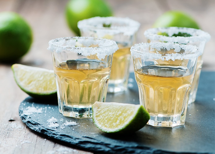Tequila shots with salt and lime
