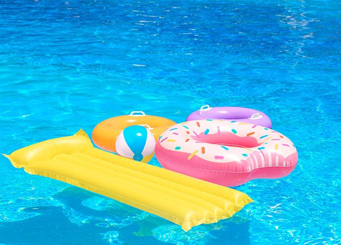 Pool toys floating in pool