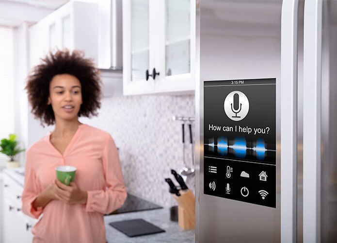 Woman and smart fridge
