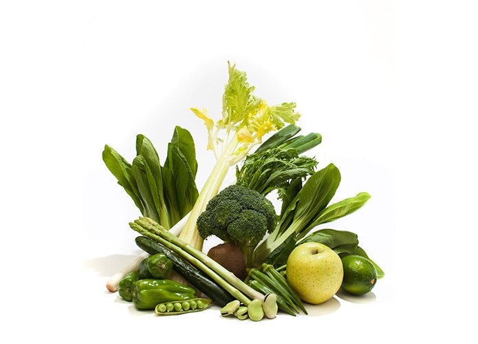 Green fruit and vegetables