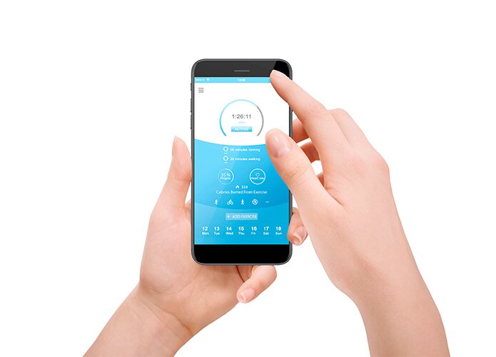 Person using smart phone for activity statistics