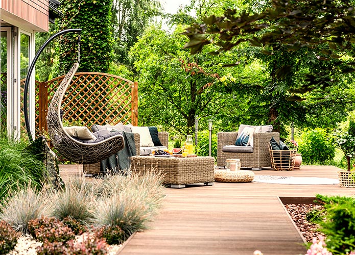 Outdoor seating area in garden