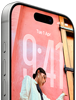 iPhone 17 Pro, front exterior, demonstrating the iOS 26 lock screen, Dynamic Island at top, Action button, volume buttons