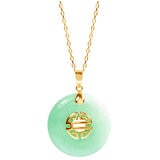 14KT Yellow Gold Natural Colour Jade Longevity Pendant With Chain 43cm