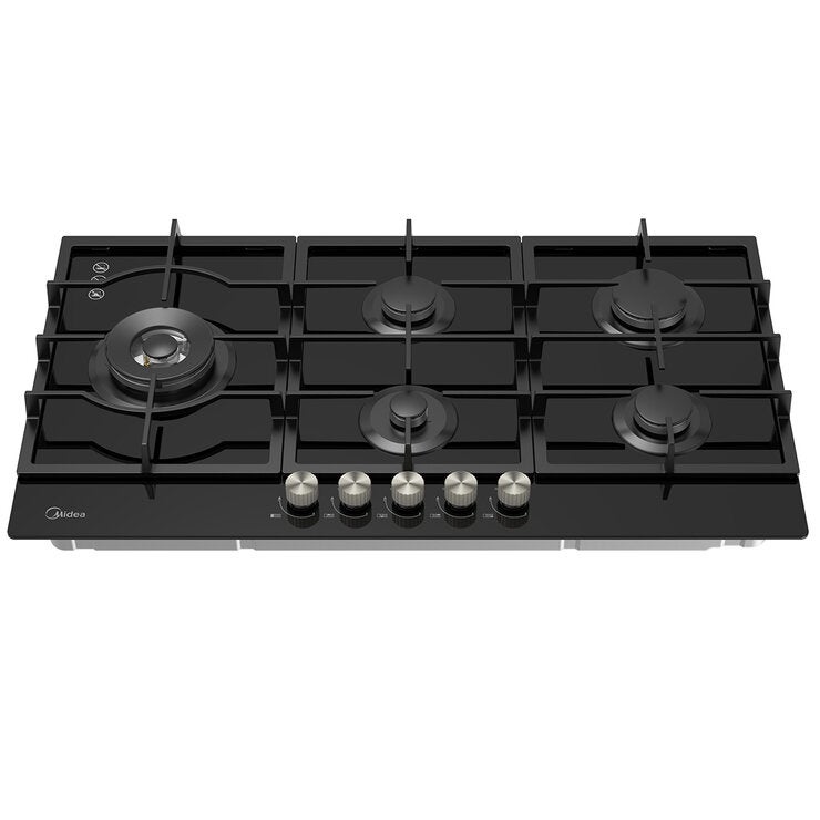Midea 90cm Black Glass Gas Cooktop Black MCG90GBL Midea 90cm Black Glass Gas Cooktop Black MCG90GBL