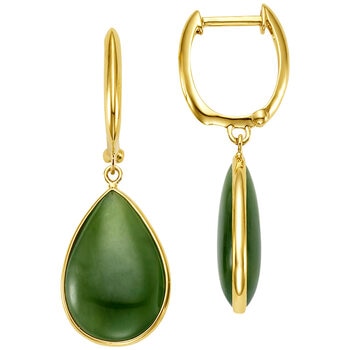 14KT Yellow Gold Nephrite Jade Pear Shape Drop Earrings