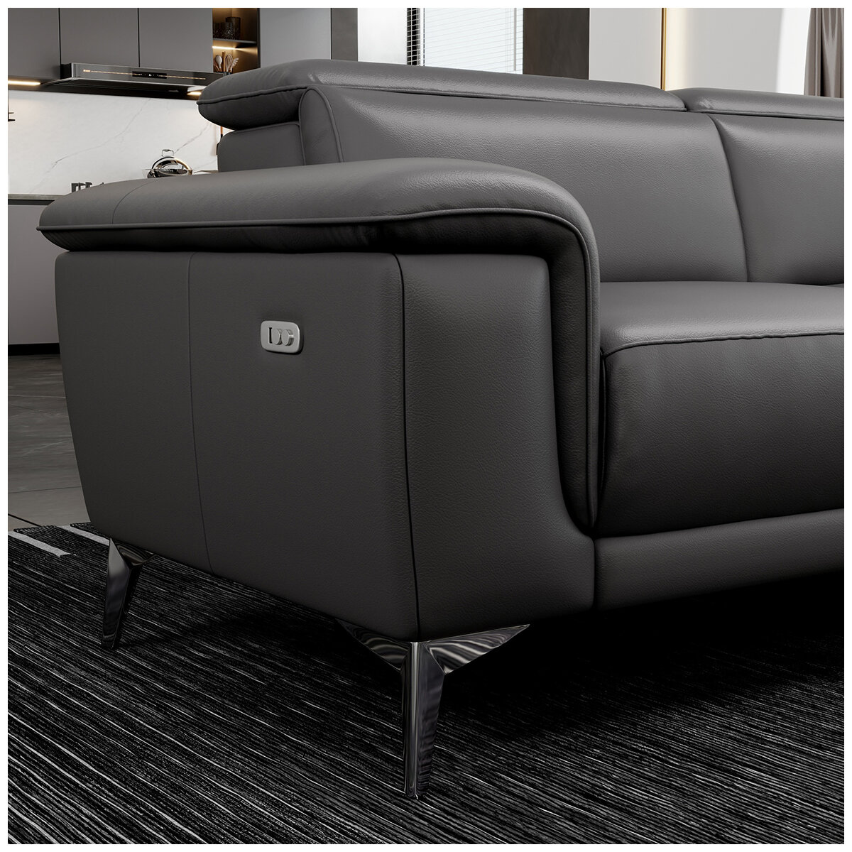 Valencia Pista Leather Reclining Sectional Lounge Right Chaise Grey Valencia Pista Leather Reclining Sectional Lounge Right Chaise Grey