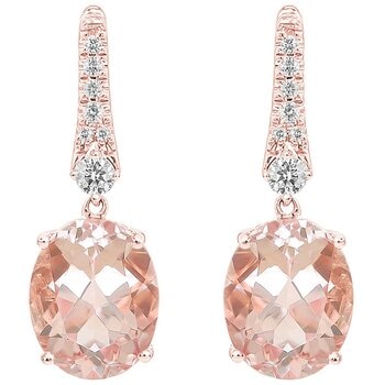 18KT Rose Gold 0.18ctw Round Diamond Morganite Drop Earrings