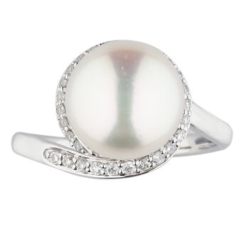 14KT White Gold 10mm Freshwater Cultured Pearl 0.19ctw Diamond Ring