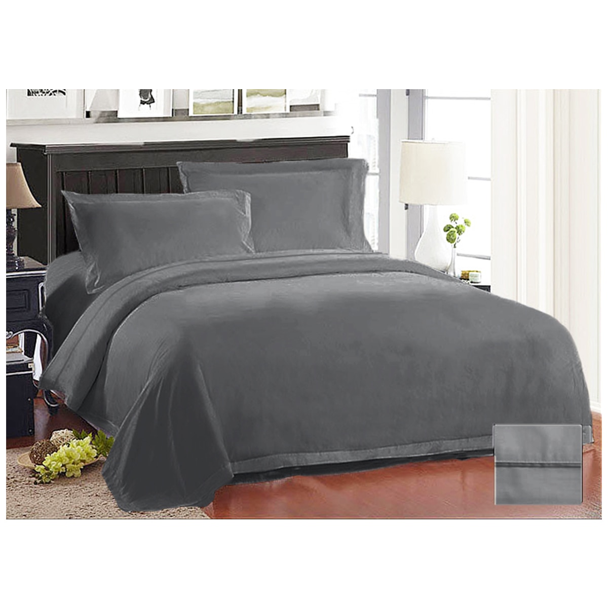 Kingtex American Pima 1000TC Quilt Cover Set Queen - Charcoal