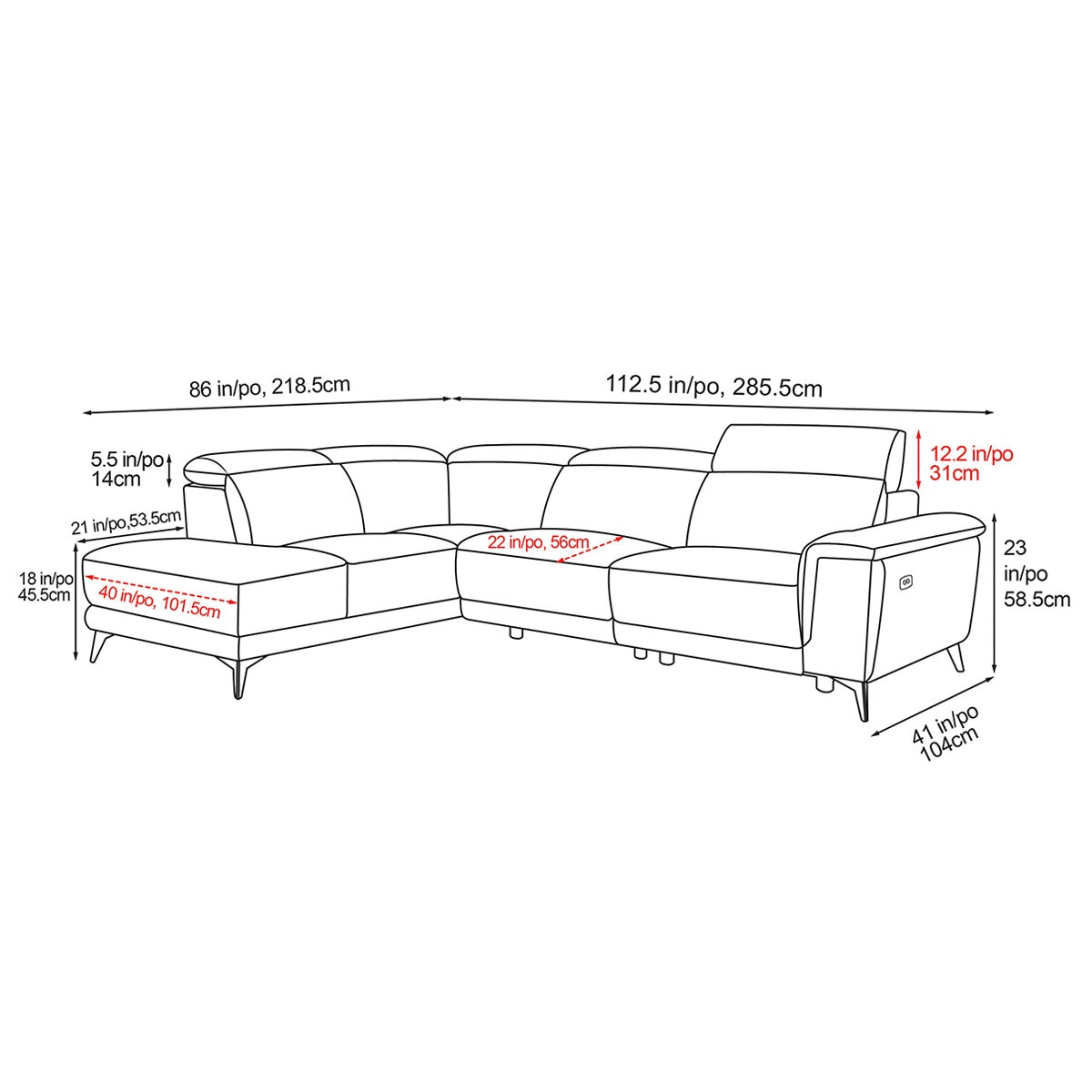 Valencia Pista Leather Reclining Sectional Lounge Left Chaise Beige Colour