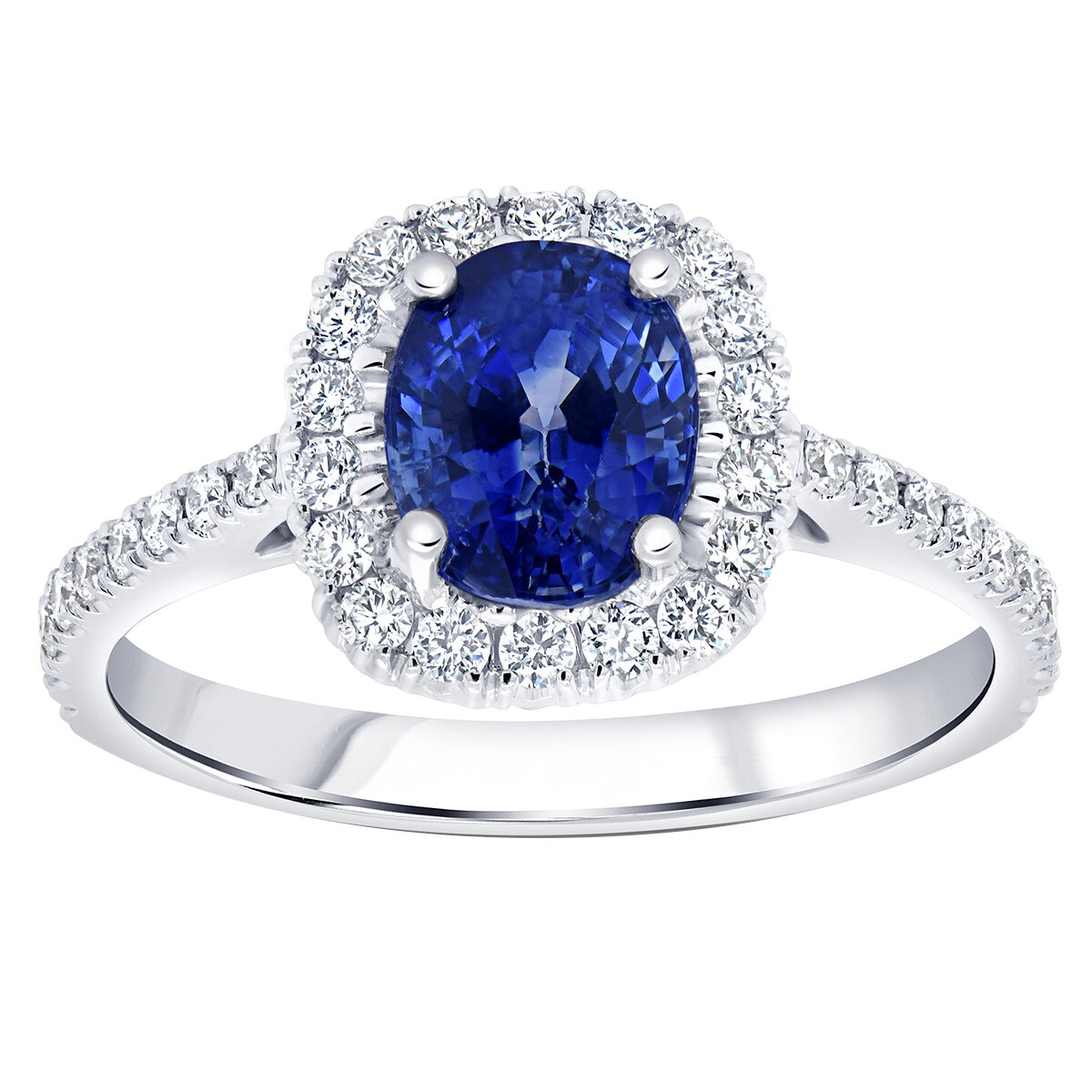 18KT White Gold 0.41ctw Diamond Halo Sapphire Ring | Cost...