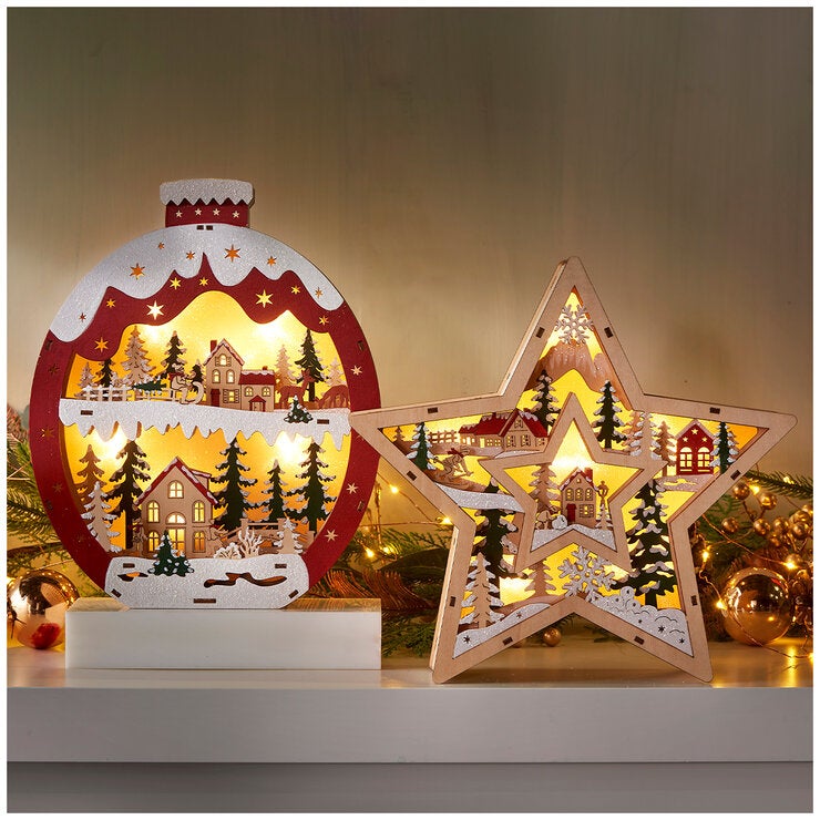 Wooden Holiday Icons Set of 2 - Ornament and Star Wooden Holiday Icons Set of 2 - Ornament and Star