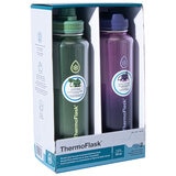 ThermoFlask Double Wall Stainless Steel Bottles With Spout And Straw Lid 2 Pack Green And Purple