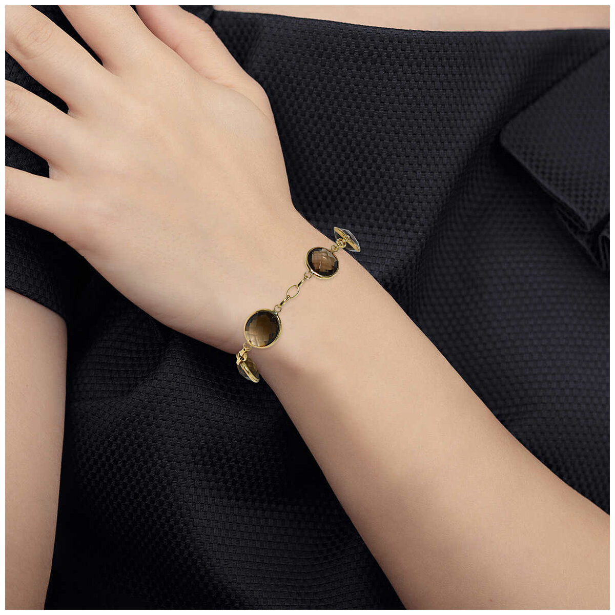 14KT Yellow Gold Smokey Quartz Station Bracelet/