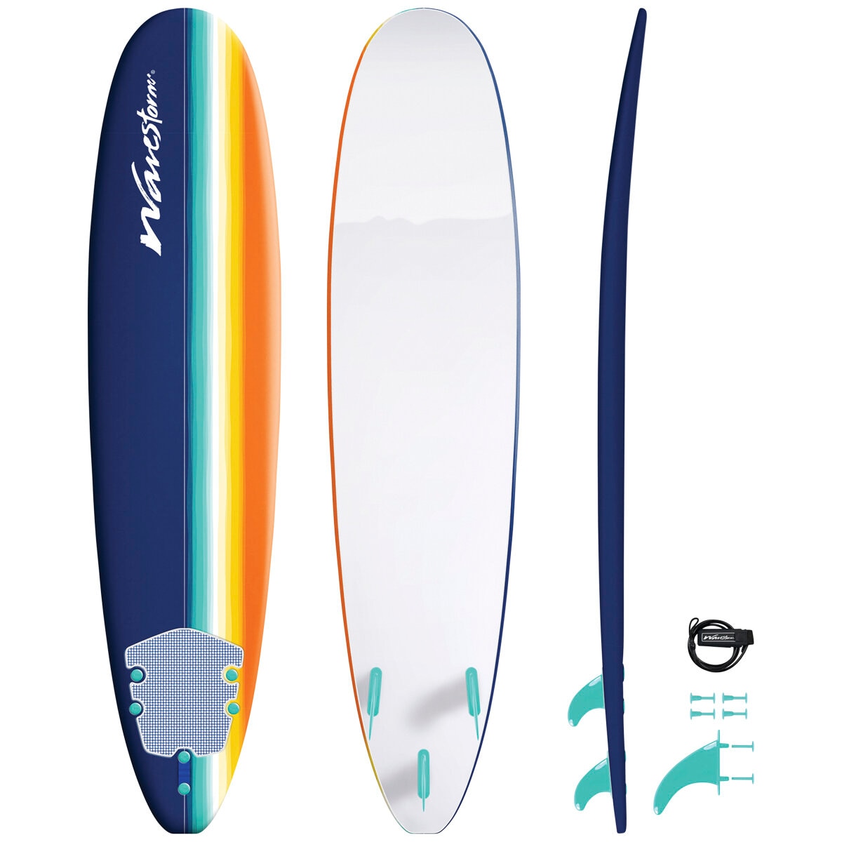Wavestorm Classic Surfboard 2.4m Blue White Orange