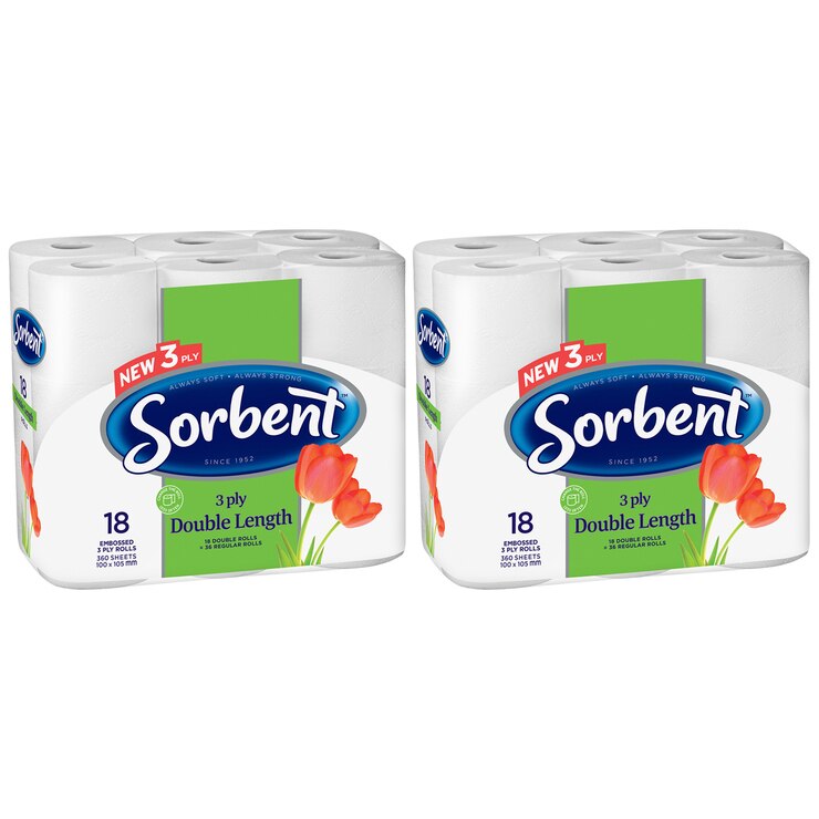 Sorbent 3 Ply Double Roll Toilet Tissue 2 x 18pk 36 rolls | Costco ...