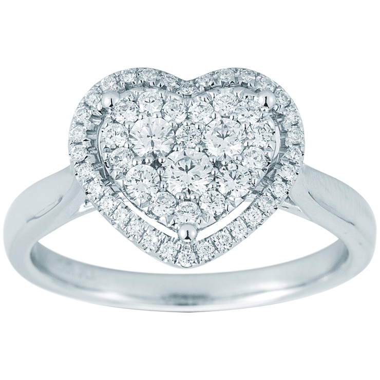 18KT White Gold 0.49ctw Round Brilliant Cut Diamonds Heart Ring