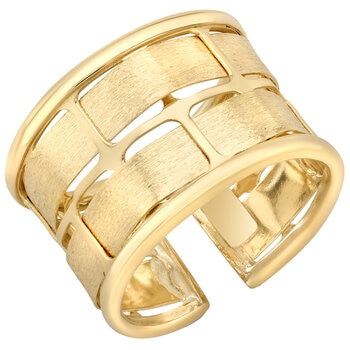 18KT Yellow Gold Wide Semi Brushed Fashion Ring
