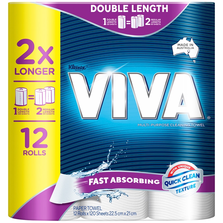 Viva Double Length Cleaning Paper Towels 12 x 120 Sheets Costco Australia